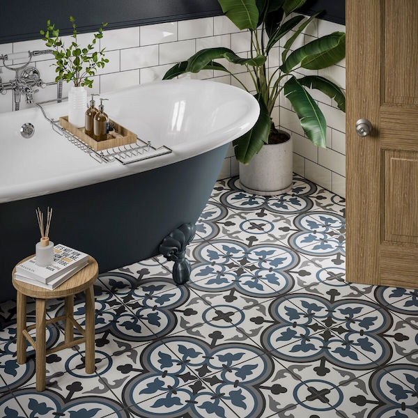 Monaco Blue Patterned Wall And Floor Tiles - Metro Tiles UK